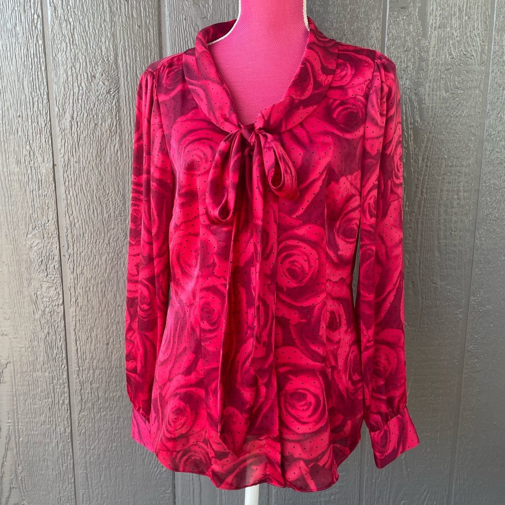 White House Black Market Red Floral Blouse